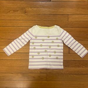 Mini Boden white/purple/gold polka dots long sleeve shirt. 3-4Y